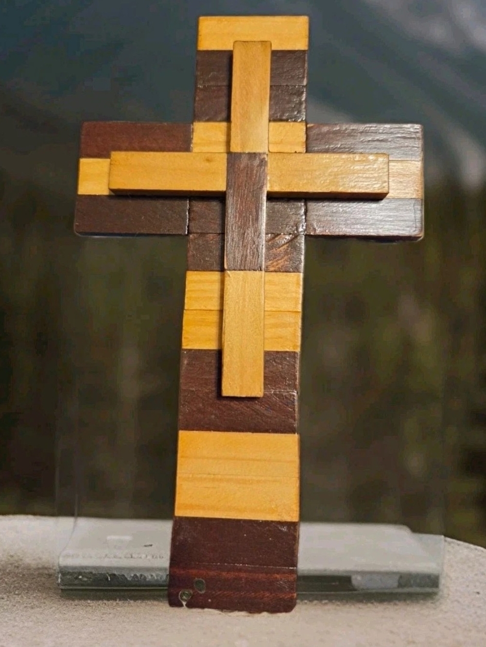 Handmade Wood Christian Crucifix Cross Decorative Tabletop Or Hanging Decor